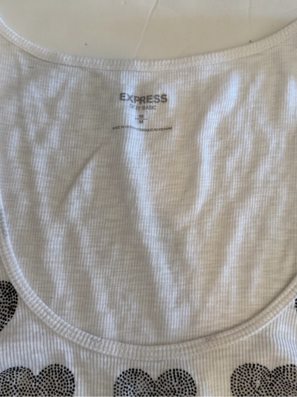 Express Vintage Sexy Basic White Tank Top with Black Heart Dot Print - Picture 2 of 4